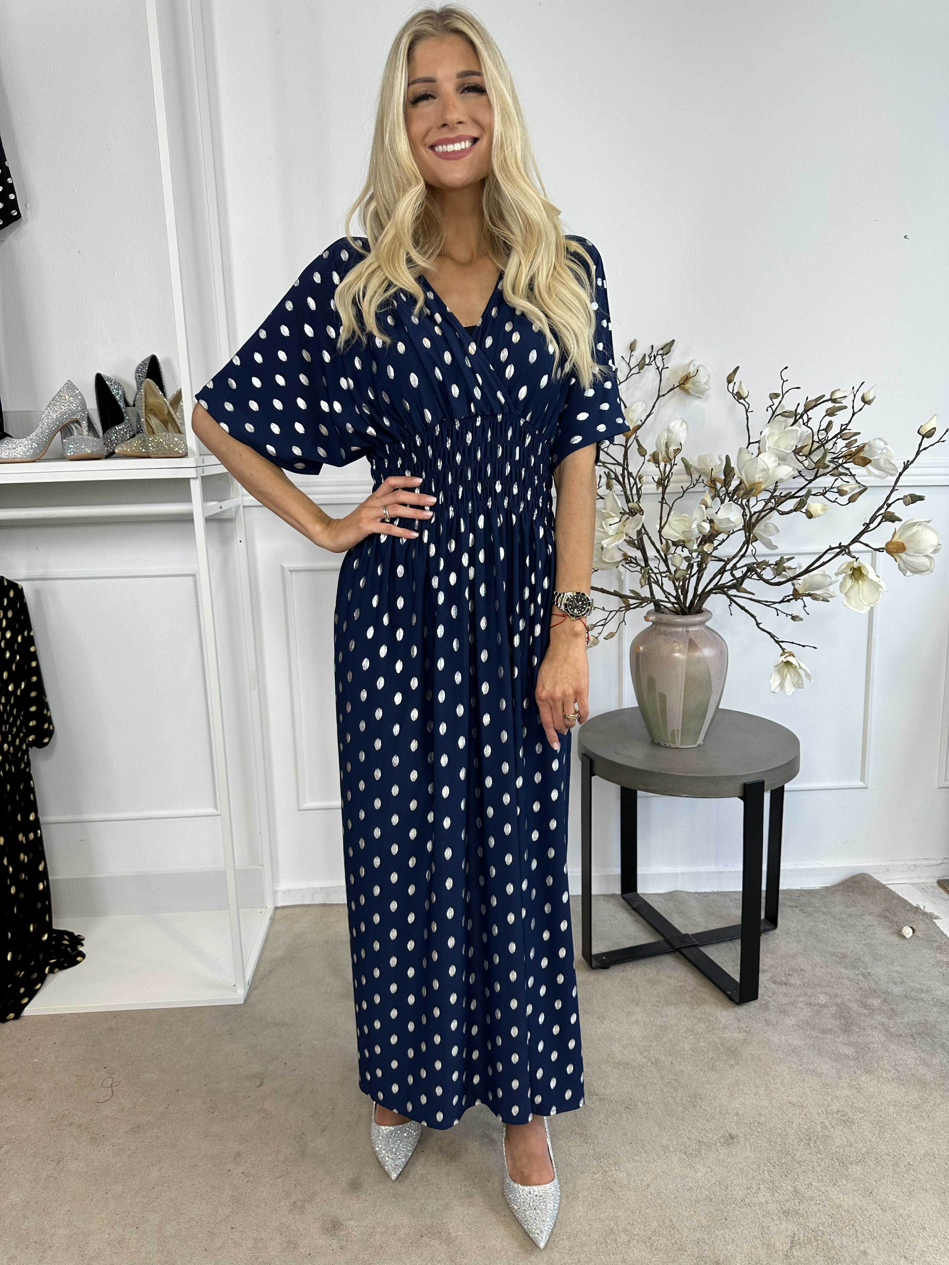 Pams Dot - Lang elastisk kjole med prikket detaljer